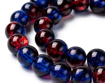 Blue Red Crackle Glass Beads 8mm Glass Beads Crackle Beads Bulk Beads Ombre Wholesale Beads 100pcs