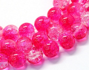 Pink Clear Crackle Glass Beads 8mm Glass Beads Crackle Beads Bulk Beads Wholesale Beads Ombre Beads 100pcs