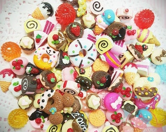 Resin Food Cabochons Kawaii Flatbacks Food Flatbacks Flat Back Cabochons Kawaii Findings Assorted Cabochons Flat Backs BULK Cabochons 40pcs