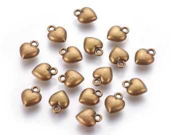 Heart Charms Antiqued Bronze Puff Heart Charms BULK Charms Wholesale Charms Heart Pendants Bronze Heart Charms 50 pieces 12mm