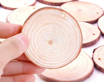 Bulk Wood Slices Blank Wood Slice Ornaments Drilled Wood Slices Wholesale Wood Slices with Jute String 2.36" to 2.75" 30pcs