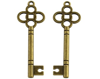 Bulk Skeleton Keys Wholesale Keys Antiqued Bronze Trinity Key Charms Key Pendants Steampunk 47mm 50pcs