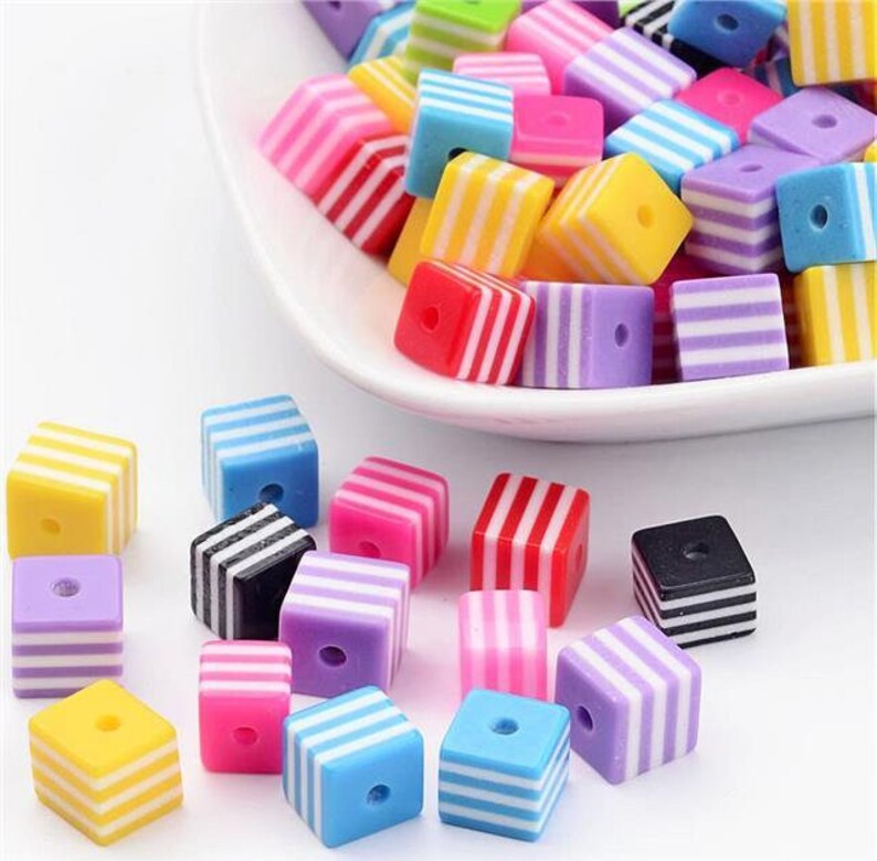 Bulk Beads Wholesale Beads Striped Beads Cube Beads Acrylic Beads Large Lot 1000pcs 8mm Beads PREORDER