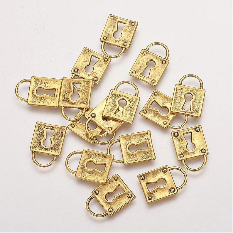 Lock Charms Steampunk Padlock Charms Antiqued Gold Locks Etsy