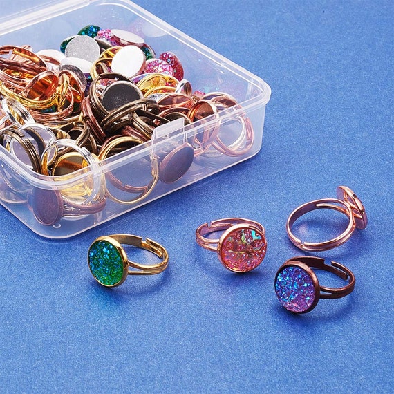 Ring Making Kit Rose Gold Ring Blanks Ring Settings Faux Druzy Cabochons Jewelry  Making Kit 80pcs 