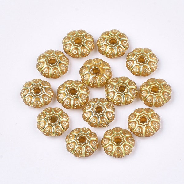 Gold Acrylic Beads Flower Beads Metal Enlaced Spacer Beads Bulk Beads Wholesale Jewelry Supplies Set 50pcs