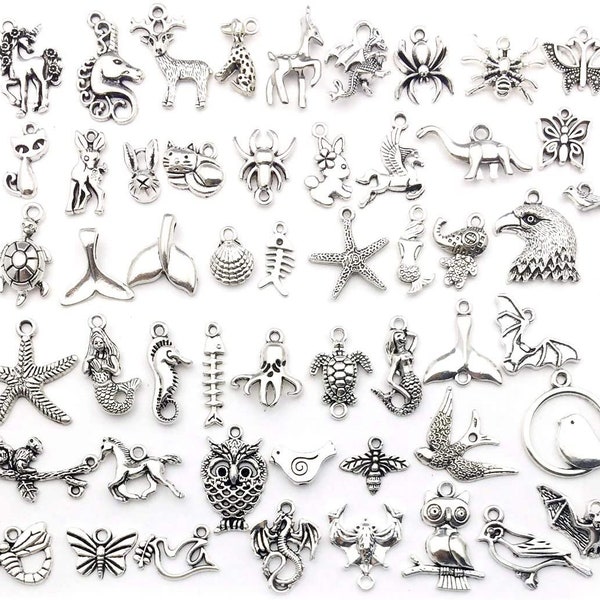 Animal Charms Set Antiqued Silver Charms BULK Charms Mixed Charms Wildlife Charms Wholesale Charms 100pcs