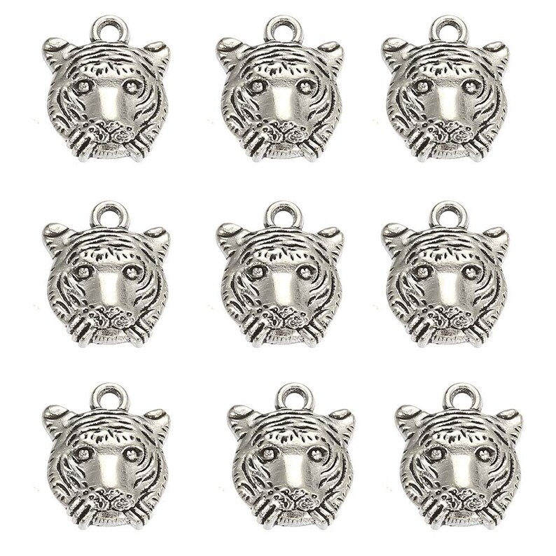 Tiger Charms Antiqued Silver Tiger Pendants Animal Charms Etsy