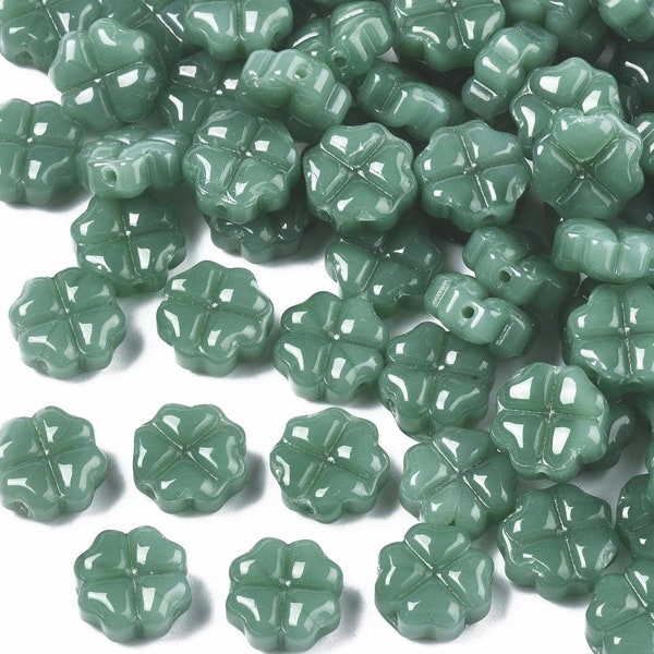 Clover Beads Green Glass Beads 4 Leaf Clover Beads Shamrock Beads St. Patrick's Day Beads BULK Beads 50pcs 10mm