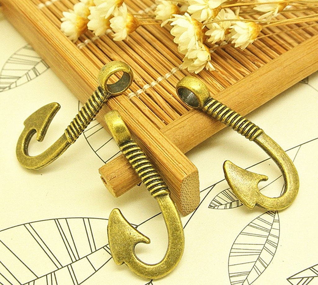 Fish Hook Pendants Large Fish Hook Charms Bronze Hook Charms Etsy