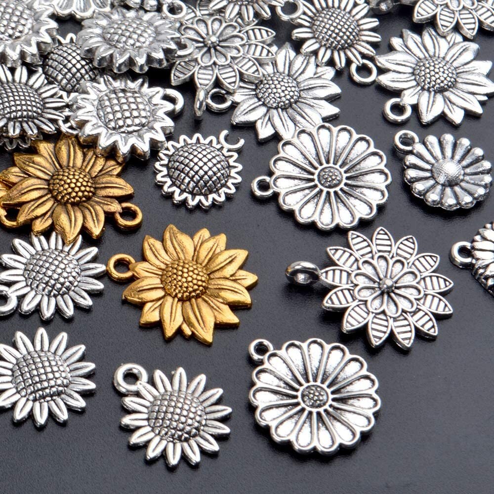 72 Pieces Sunflower Charms Pendant Vintage Sunflower Charm Bead Alloy  Flower Charms Jewelry Finding Pendants Craft Supplies Pendant for Jewelry