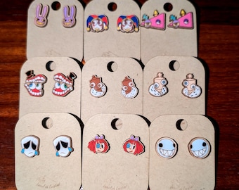The Amazing Digital Circus Inspired Earrings: WOOD Hand-Painted Character Posts