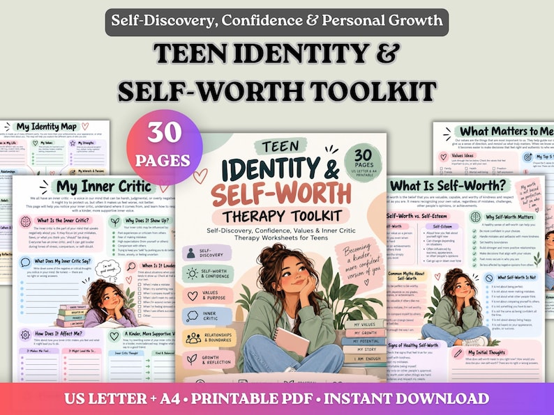 Teen Self Esteem Workbook, Self Worth Worksheets for Teens, Identity ...