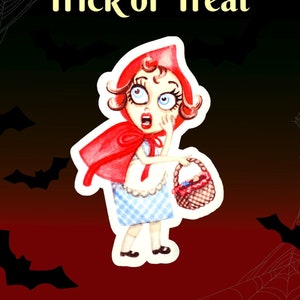 Scary Little Red Riding Hood Halloween Sticker, Scary Girl Halloween Sticker Decal,