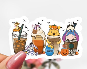 Winnie the Pooh Coffee Sticker, Disney Pooh Sticker Decal, Pooh Halloween Sticker