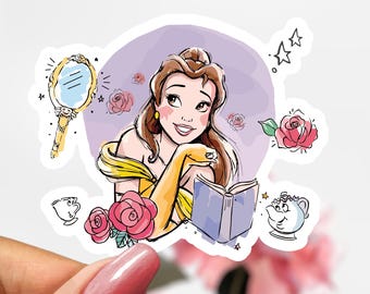 Pegatina de Bella y la Bestia, calcomanía de La Bella y la Bestia de Disney, pegatina de Princesa