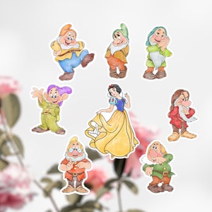 Set of Snow White & Seven Dwarfs Stickers, Disney Set of Snow White Decals