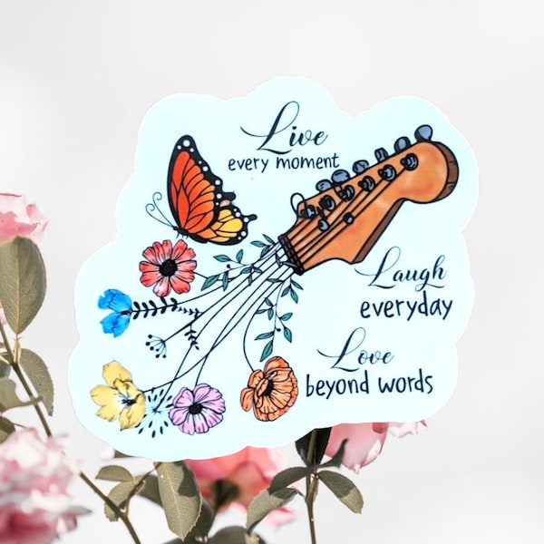Live Every Moment Sticker, Guitar Strings Cute Love Decal