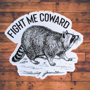 Fight Me Coward Raccoon Sticker, Raccoon Sticker Decal