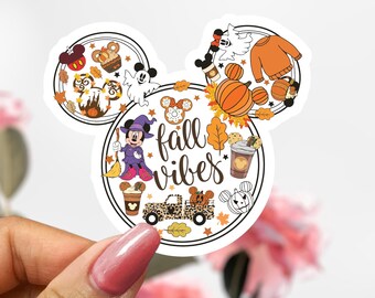 Cute Halloween Fall Vibes Minnie Sticker, Minnie Halloween Disney Decal