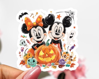 Cute Halloween Mickey & Minnie Mouse Sticker, Disney Sticker Decal