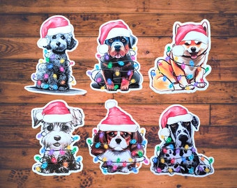 Your Choice of Christmas Light Dog Sticker, Assortment of Dog Sticker Decals