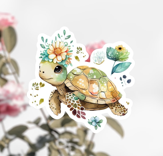 Cute Turtle Sticker, Leaf Turtle Decal
