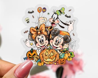 Transparent Cute Mickey, Minnie & Goofy Halloween Sticker, Halloween Disney Decal
