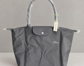 Longchamp Graphite Gray Le Pliage Large Tote Bag Laptop Carryall Waterproof Coated