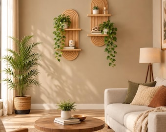 Boho Wooden Arch Floating Shelves – Foldable Wall Display Set (2 Pieces)