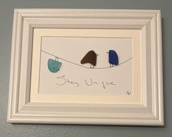 Framed Birds on a Wire: Stay Unique in Sea Glass 8 x 10