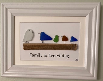 Framed Family is Everything Birds in Sea Glass 7 x 9