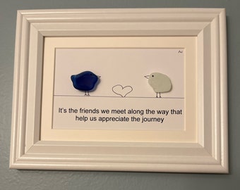 Framed Friend Birds in Sea Glass 7 x 9