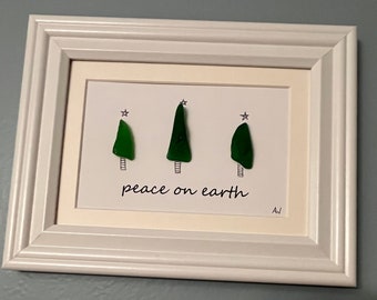 Peace on Earth Christmas Trees in Beach Glass 7 x 9
