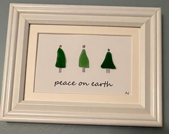 Peace on Earth Christmas Trees in Beach Glass 7 x 9