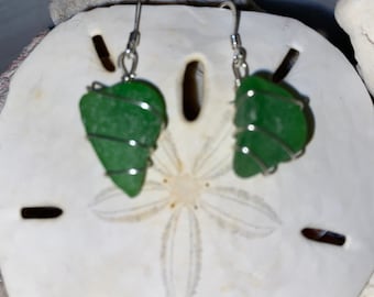 Green Beach Glass Earrings