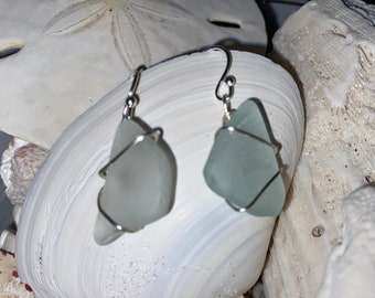 Frosty White Beach Glass Earrings