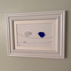 Framed Love Birds in Sea Glass 7 x 9
