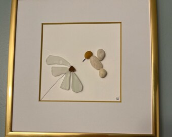 Hummingbird and flower in Beach Glass 8 x 8