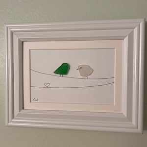 Framed Love Birds in Sea Glass 7 x 9