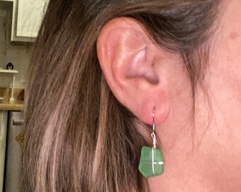 Green Beach Glass Earrings
