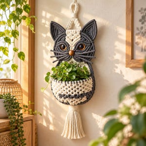 Macrame Cat Wall Plant Hanger Pattern, DIY Cat Plant Holder PDF, Hanging Planter Tutorial, Macrame Pattern