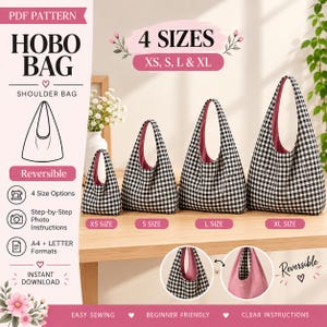 Slouchy Hobo Bag PDF Sewing Pattern, Shoulder Tote in 4 Sizes, Beginner Friendly with Step-by-Step Photos, Reversible Tote