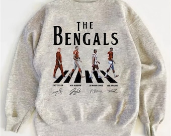 Bengals Abbey Road Sweatshirt, Taylor, Burrow, Chase, Higgins Signatures (50% Cotton Blend)