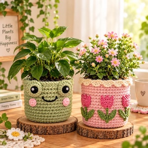 Crochet Frog & Tulip Plant Pot Covers, Beginner Friendly Digital Pattern
