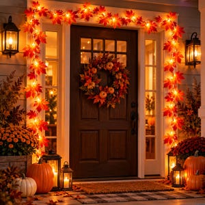 Autumn Maple Leaf String Lights, Warm White LED Garland, Fall Halloween Decor (USB/Battery)