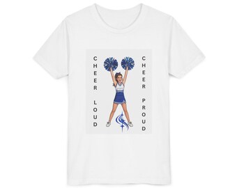Cheer Loud Cheer Proud Youth Tee | Cheerleader Pom Poms, Blue White