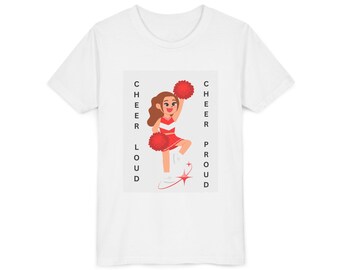 Cheer Loud Cheer Proud Youth T-Shirt with Short Sleeves in Red