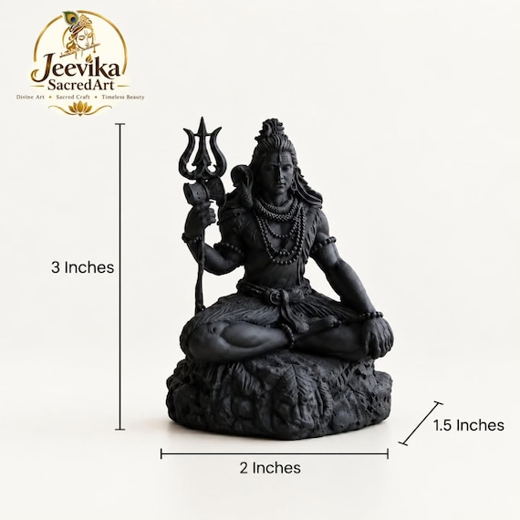 Lord Shiva Meditation Statue, Black Mahadev Idol, 3 Inch Hindu God Figurine (JeevikaSacredArt)
