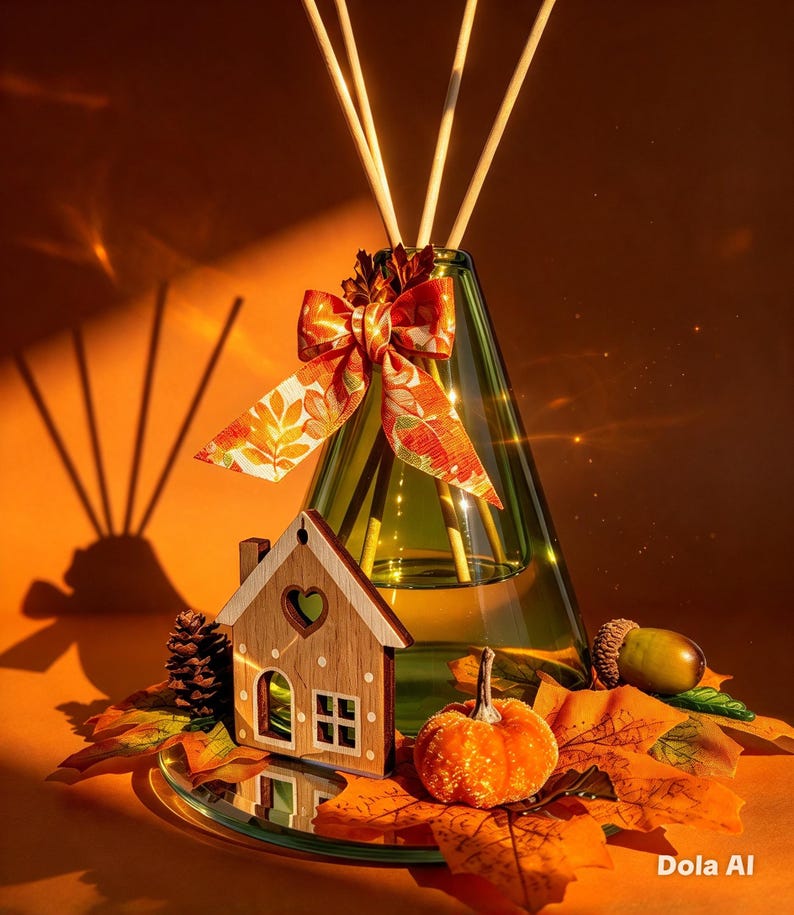 Handcrafted Autumn Reed Diffuser | Spiced Apple or Pumpkin Spice | Green Glass House Arrangement image 1